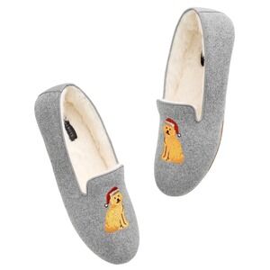 Talbots Women's Gray Golden Retriever Santa Hat Christmas Slippers Size 7M